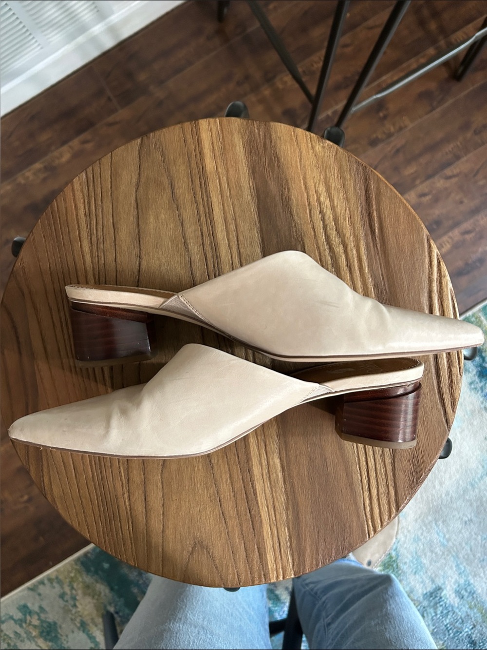 Franco Sarto Cream Pointed Leather Slide Mules - Picture 7 of 11